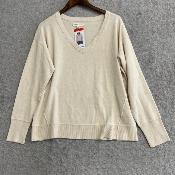 NEW Lucky Brand Women's Size M Beige V-Neck Sweater Cotton Blend - Picture 3 of 8